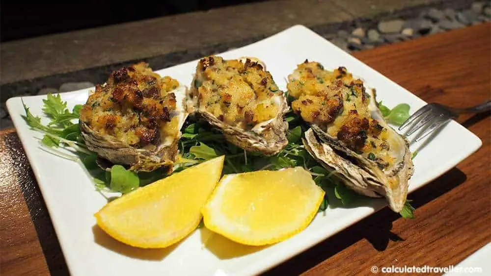 Graft Wine and Cider Bar, Watkins Glen New York Blue Point Oysters baked with bacon, shallots and cream