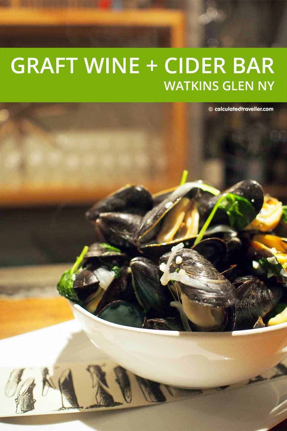 Graft Wine and Cider Bar, Watkins Glen New York Steamed Mussels with coconut milk broth, sweet onions, fresh ginger, local garlic and tatsoi | #travel #NewYork #FingerLakes #WatkinsGlen #restaurant #wine #bar #cider