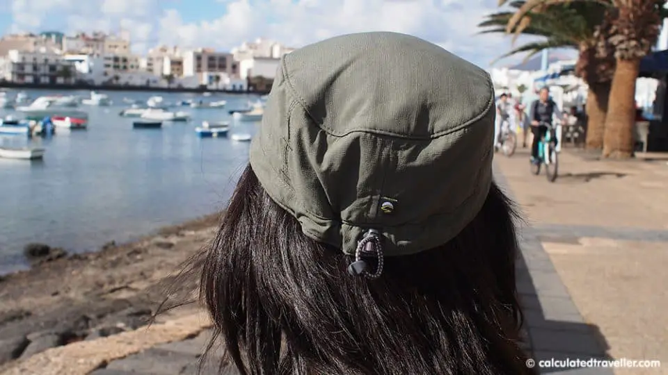 Calculated Traveller Mary wearing her Sunday Afternoons Sun Tripper Cap in the Canary Islands