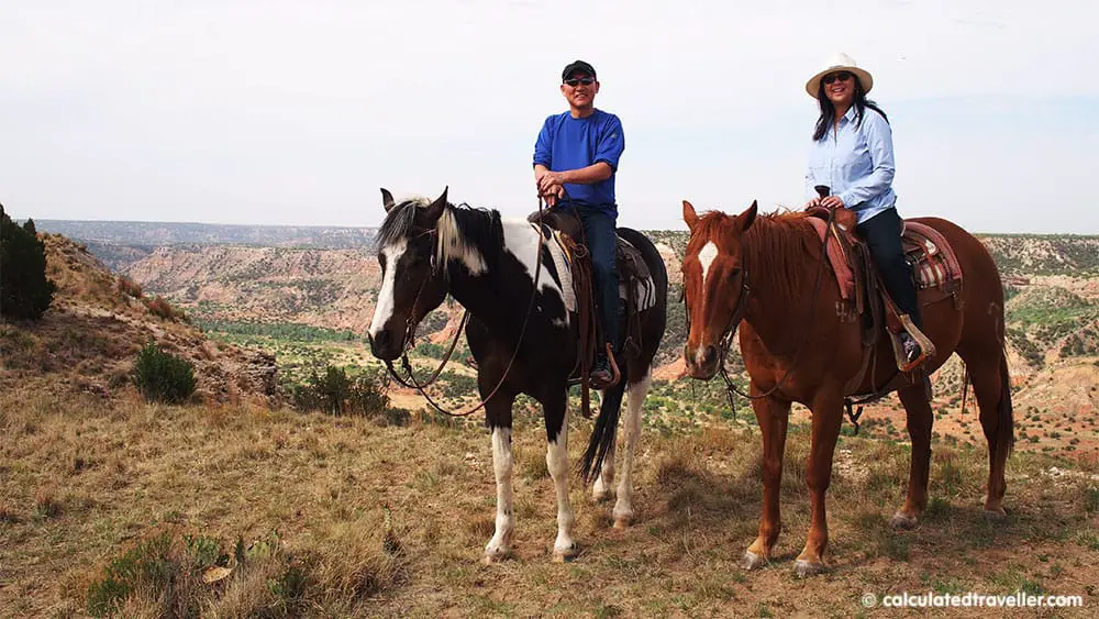 Calculated Traveller Mary and Ray on horseback at Palo Duro Canyon