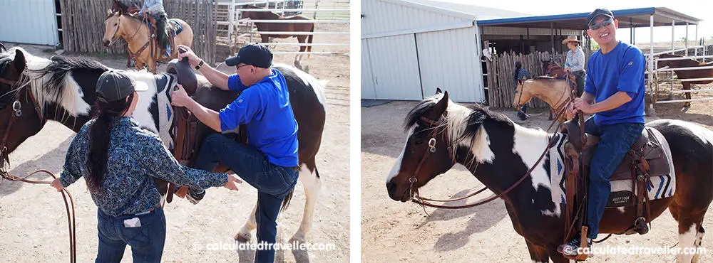 Calculated Traveller Ray getting into his saddle