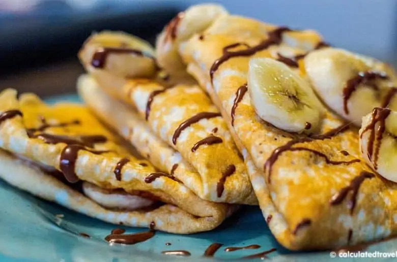 Crepes with bananas and nutella. A popular dish from France.