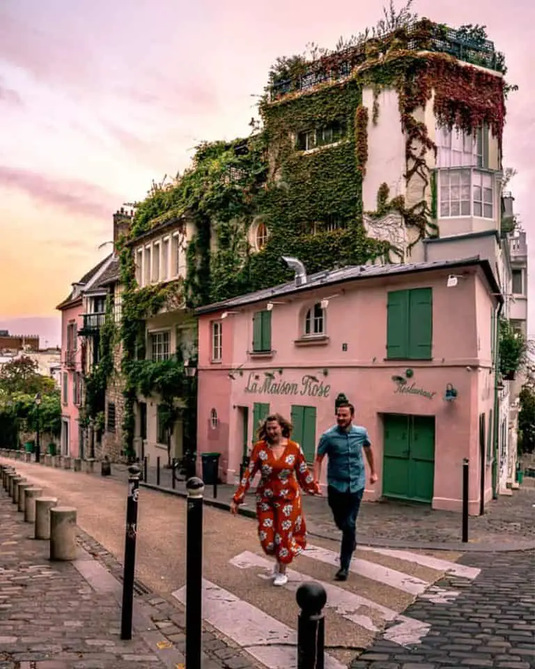 Candid photo of couple walking in France