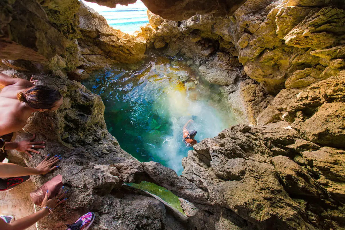 Swimming inside Goat Cave Anguilla