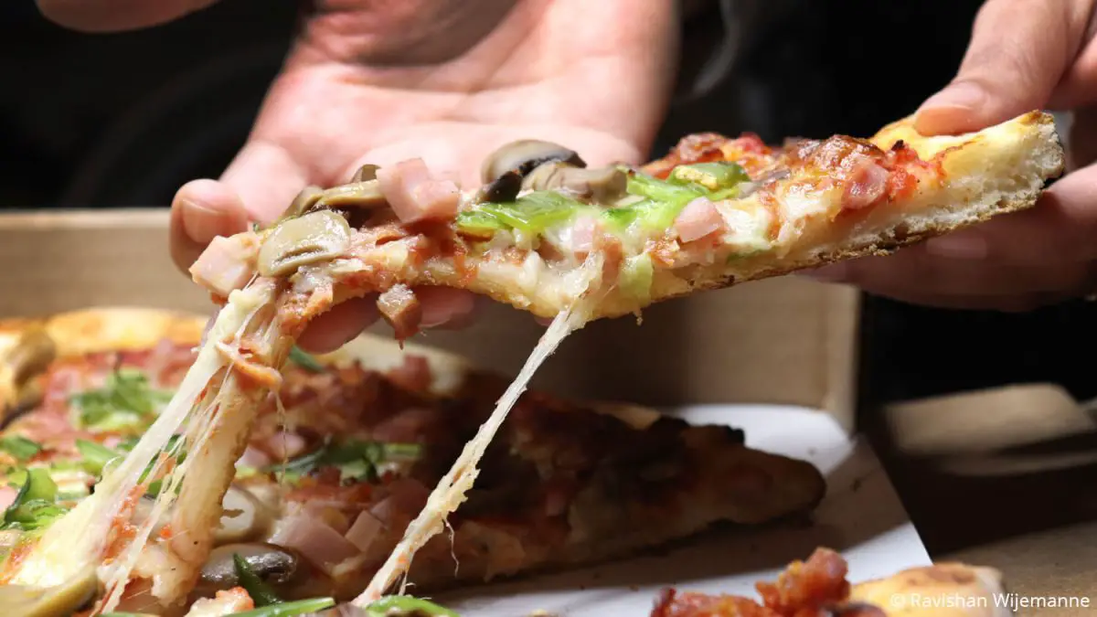 Close up view of Sam's Special Pizza