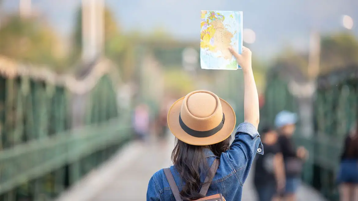 female tourist with map