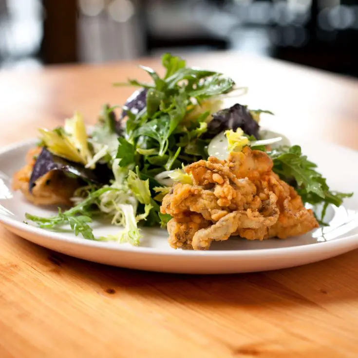 Fried Oysters with Crab Caper Beurre Blanc, Micro-Arugula Recipe