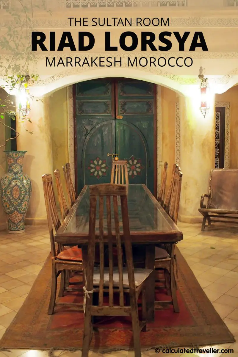 Central courtyard at night at Riad Lorsya in Marrakesh Morocco