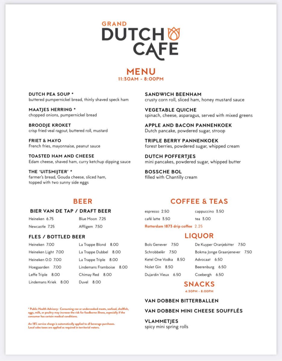 Holland America Line Grand Dutch Cafe Menu