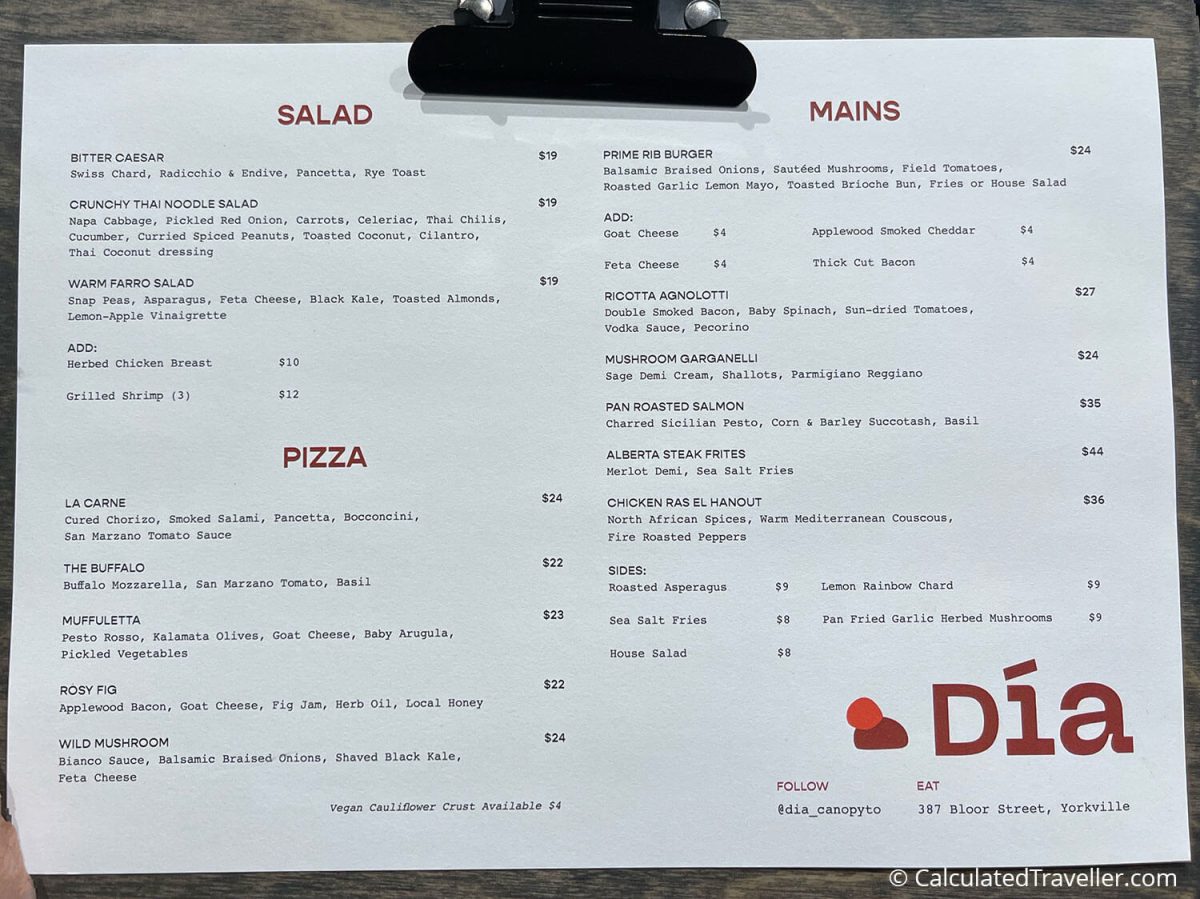 Dia Restaurant menu