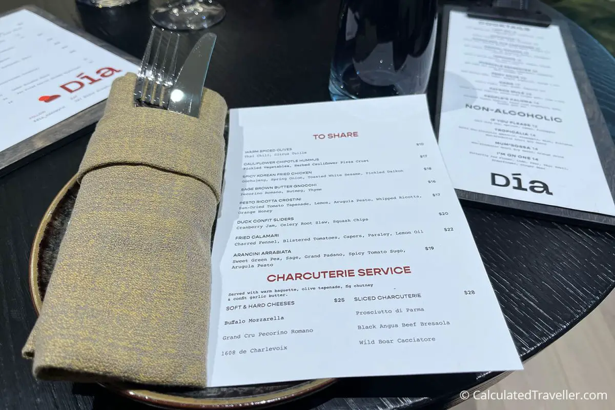 Dia Restaurant sharing and charcuterie menu