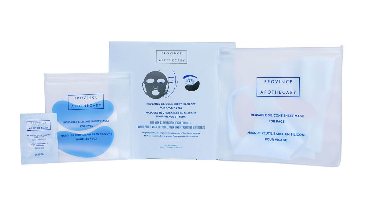 Product photo of Province Apothecary Reusable Silicone Sheet Mask set with packaging