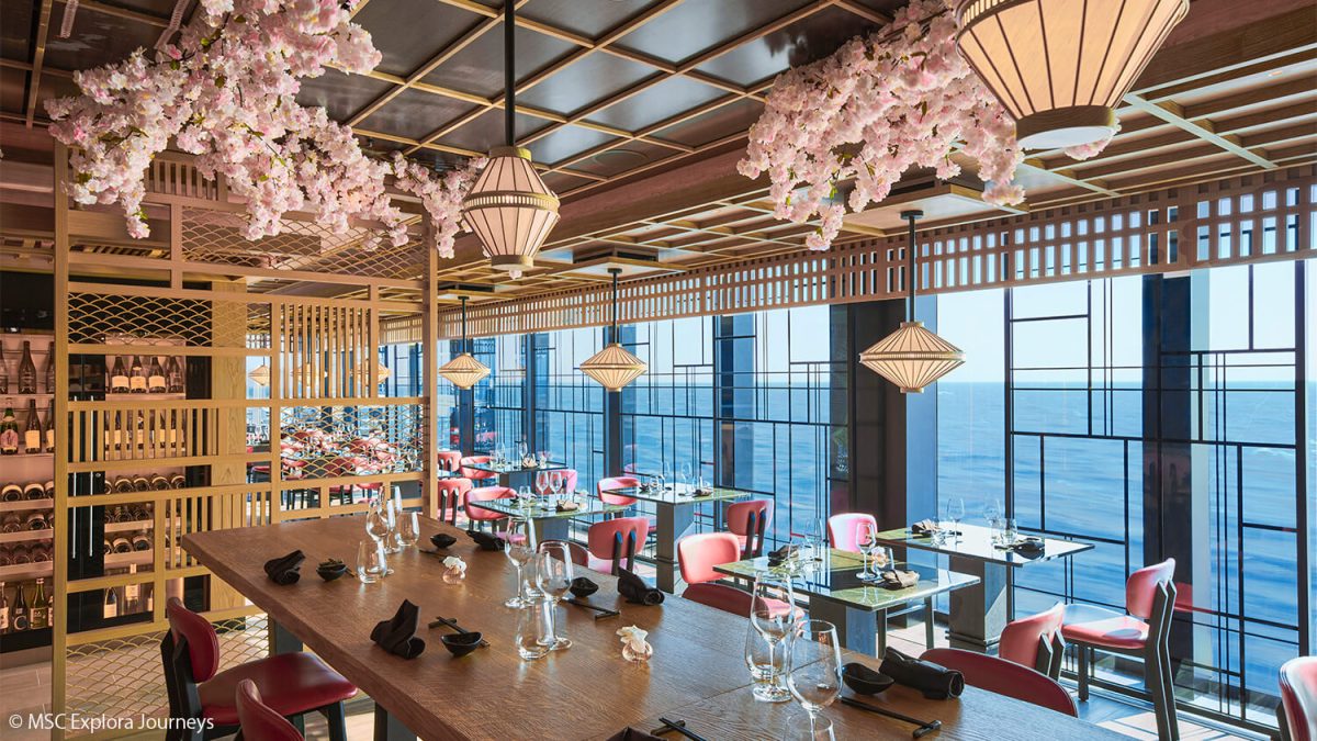 Interior view of MSC Explora Journeys Sakura Restaurant onboard the Explora I Cruise Ship